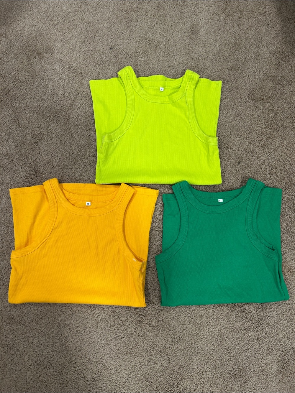 SHEIN Lime, Yellow & Emerald Ribbed Tank Top Trio